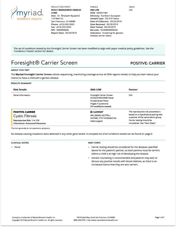 Foresight® Carrier Screen | Myriad Genetics
